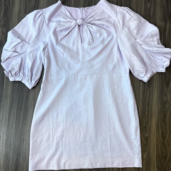 EUC FARM RIO V-Neck Mini Dress. Lavender Linen Blend. 3/4 Puffed Sleeve. SZ:XL - Picture 11 of 15